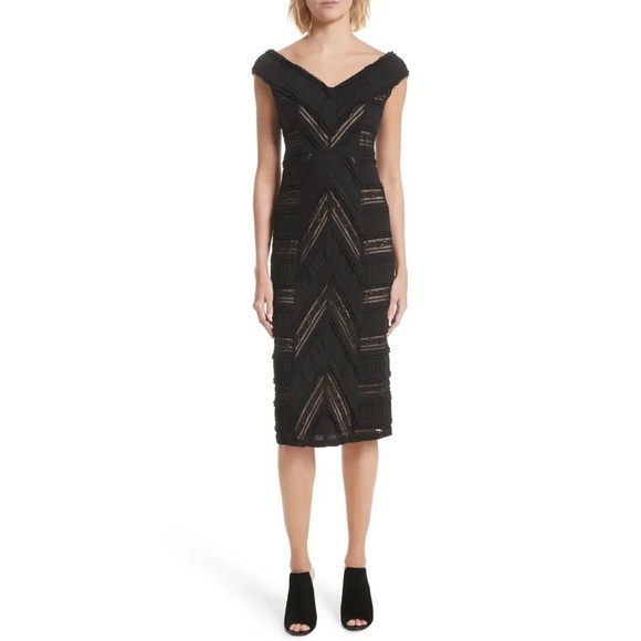 Cinq à Sept Black Aveline Lace Sheath Midi Dress